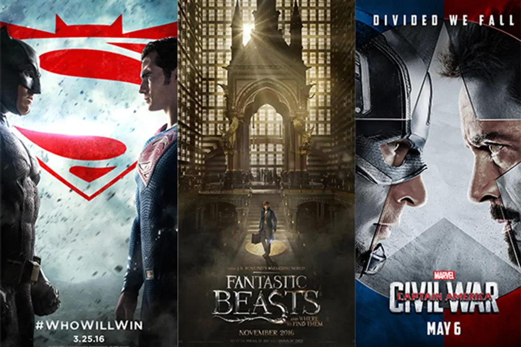 Captain America Civil War, Marvel, Fantastic Beasts. Batman v Superman, Warner Bros, 030916