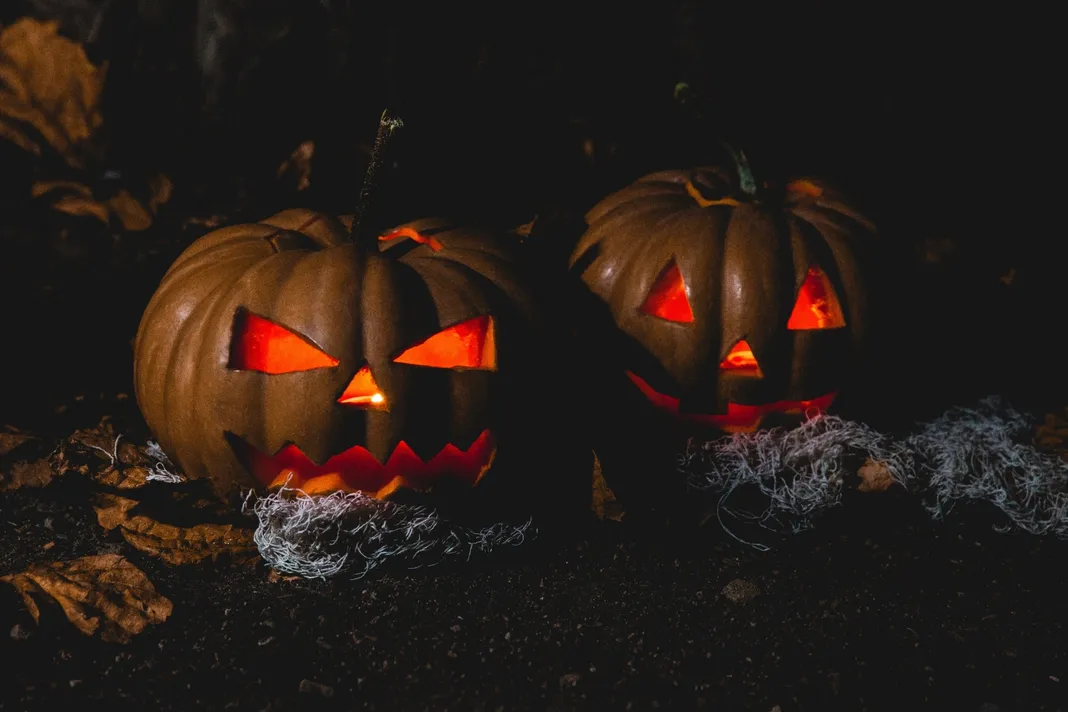 Craved pumpkins with lights inside