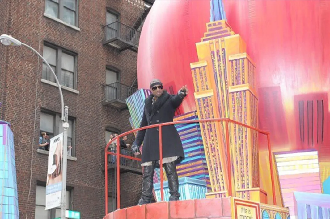 Kanye West on the Big Apple float during the 2010 Macy’s Thanksgiving Day Parade in New York City. Photo by Michael Loccisano