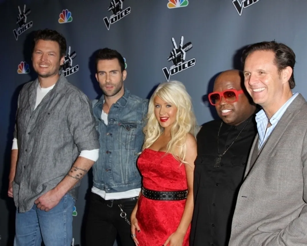 Blake Shelton, Adam Levine, Christina Aguilera, Cee Lo Green, Mark Burnett