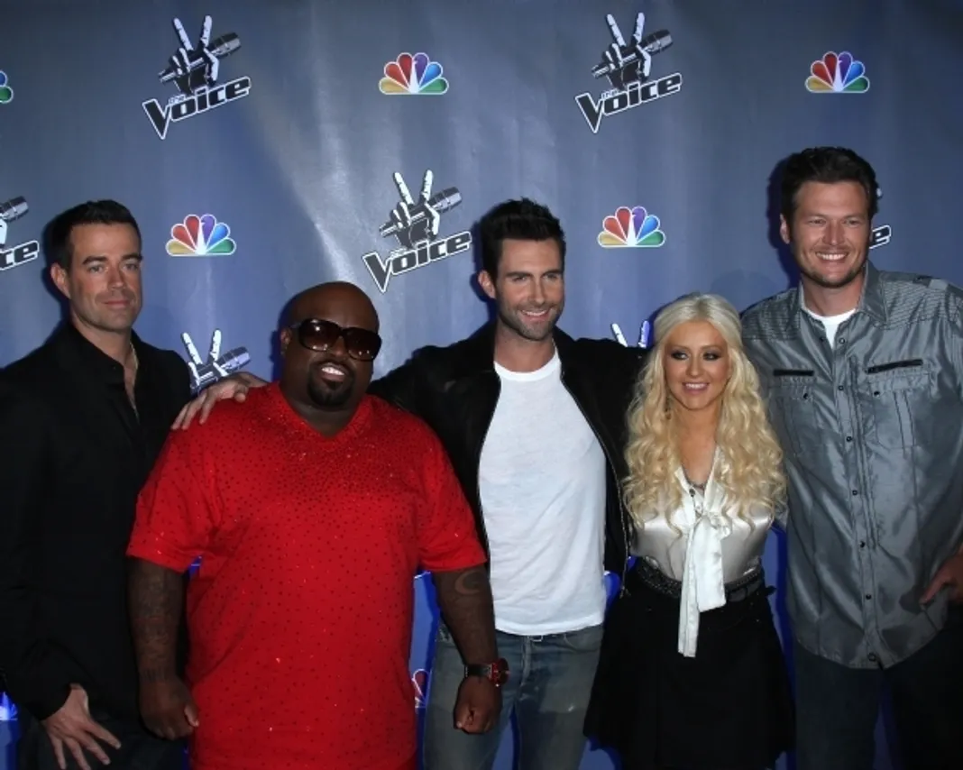 Carson Daly, Christina Aguilera, Cee Lo Green, Adam Levine and Blake Shelton
