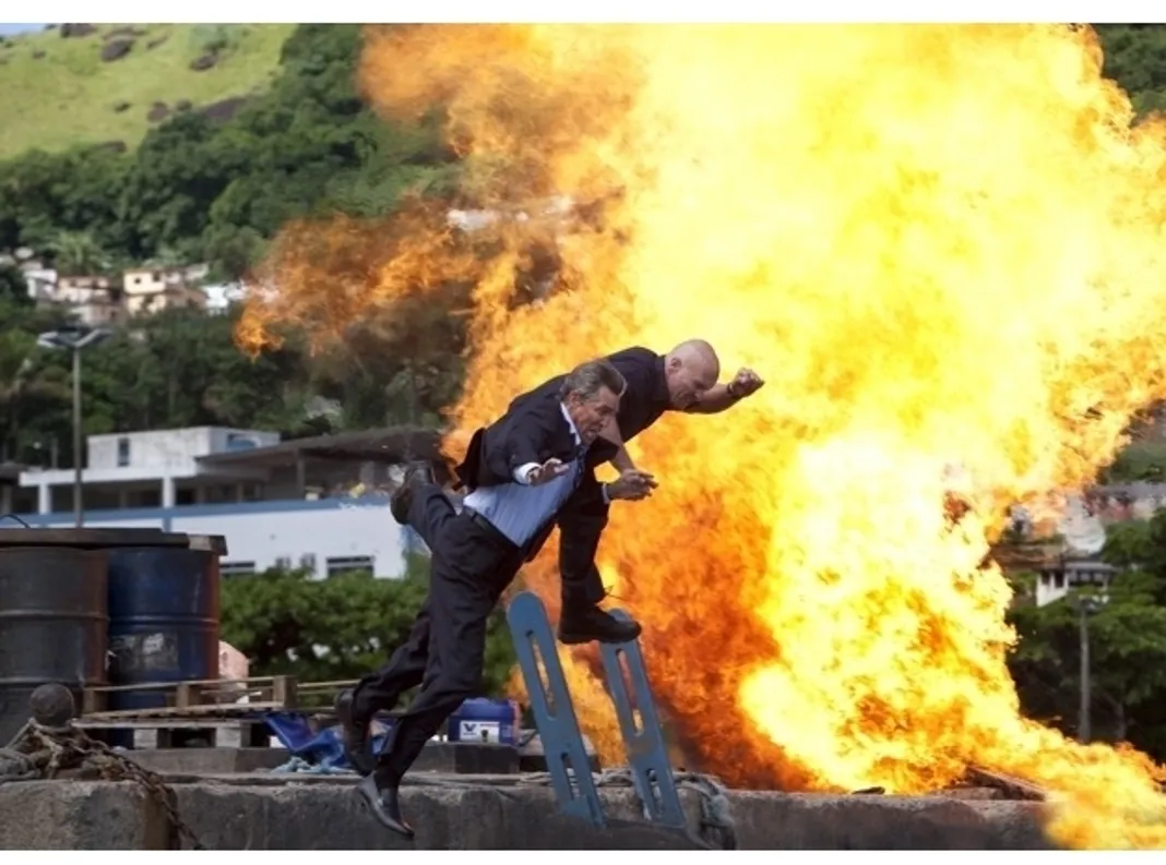 First look from the set of Sylvester Stallone's 'The Expendables' with actors Eric Roberts (left) and Stone Cold Steve Austin (right) in action in Mangaratiba, Brazil.