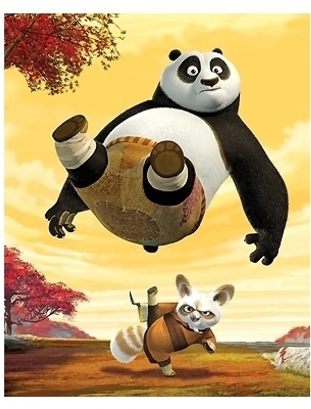 Giant Panda Po (voiced by Jack Black) and Master Shifu (voiced by Dustin Hoffman) in 