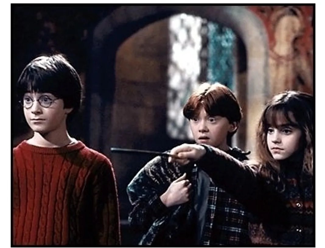 Harry Potter movie still: Daniel Radcliffe, Rupert Grint and Emma Watson 