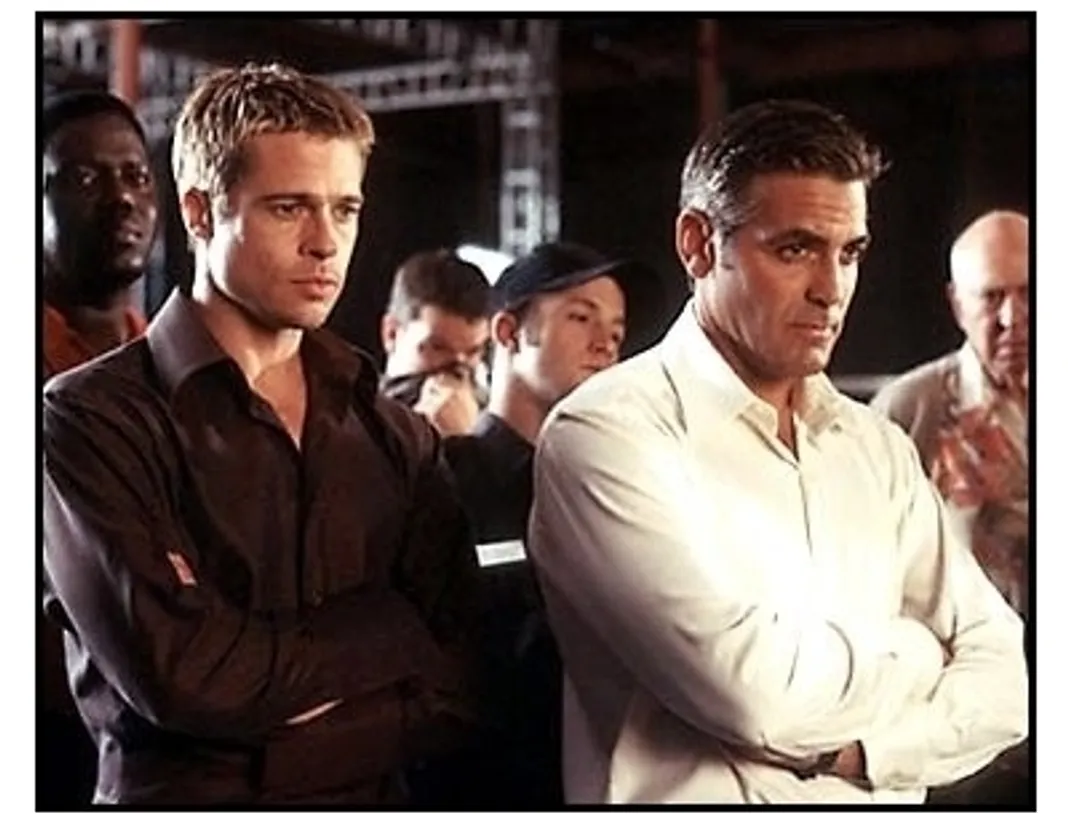 Oceans Eleven movie still: Brad Pitt and George Clooney