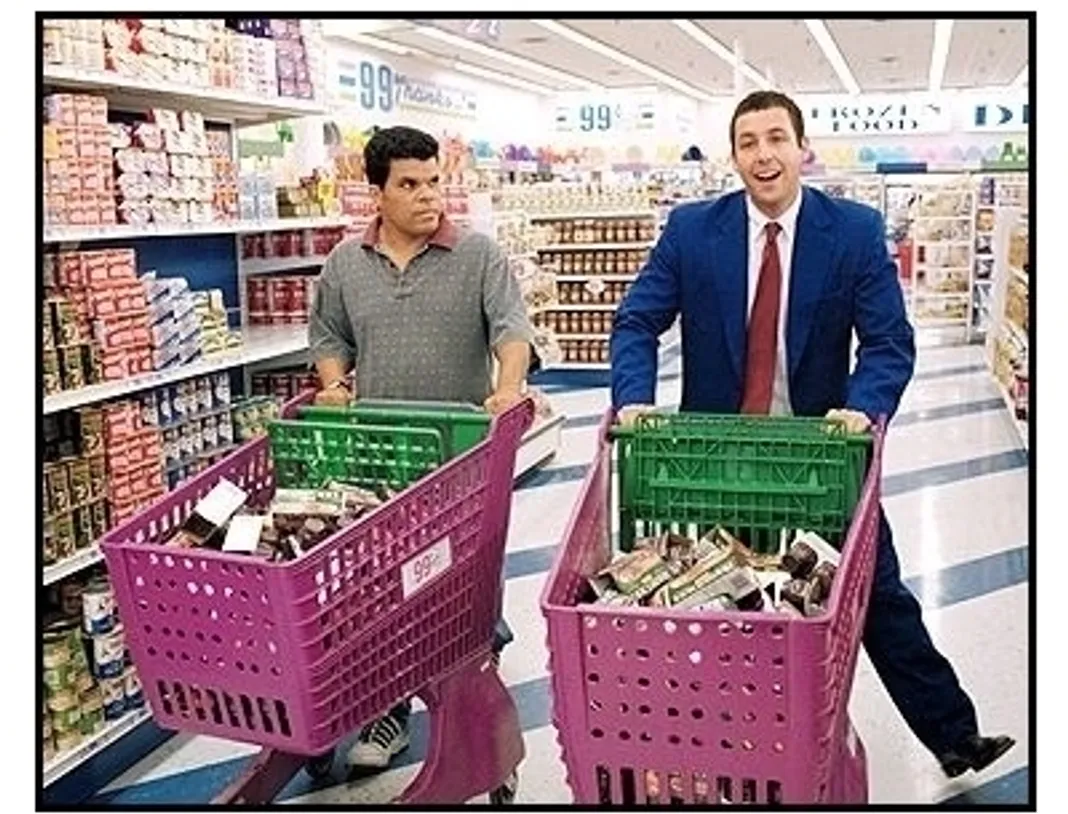 Punch-Drunk Love movie still: Adam Sandler (right) is Barry Egan and Luis Guzman is Lance in Punch-Drunk Love