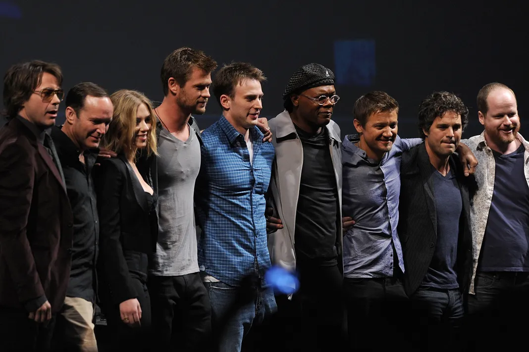 Robert Downey Jr., Clark Gregg, Scarlett Johansson, Chris Hemsworth, Chris Evans, Samuel L. Jackson, Jeremy Renner, Mark Ruffalo and Joss Whedon