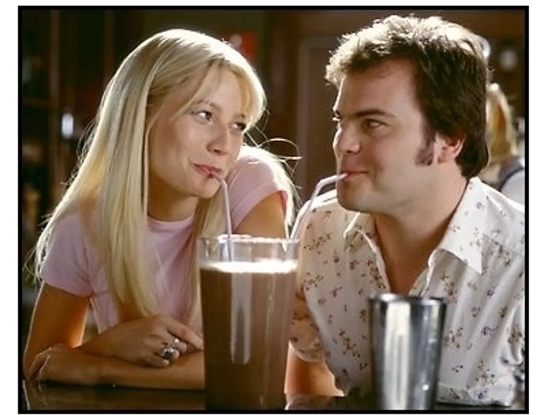 Shallow Hal movie still: Gwyneth Paltrow and Jack Black share a tender moment