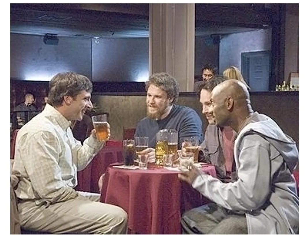 Steve Carell, Seth Rogen, Paul Rudd, and Romany Malco star in Universal Pictures' 'The 40-Year-Old Virgin'