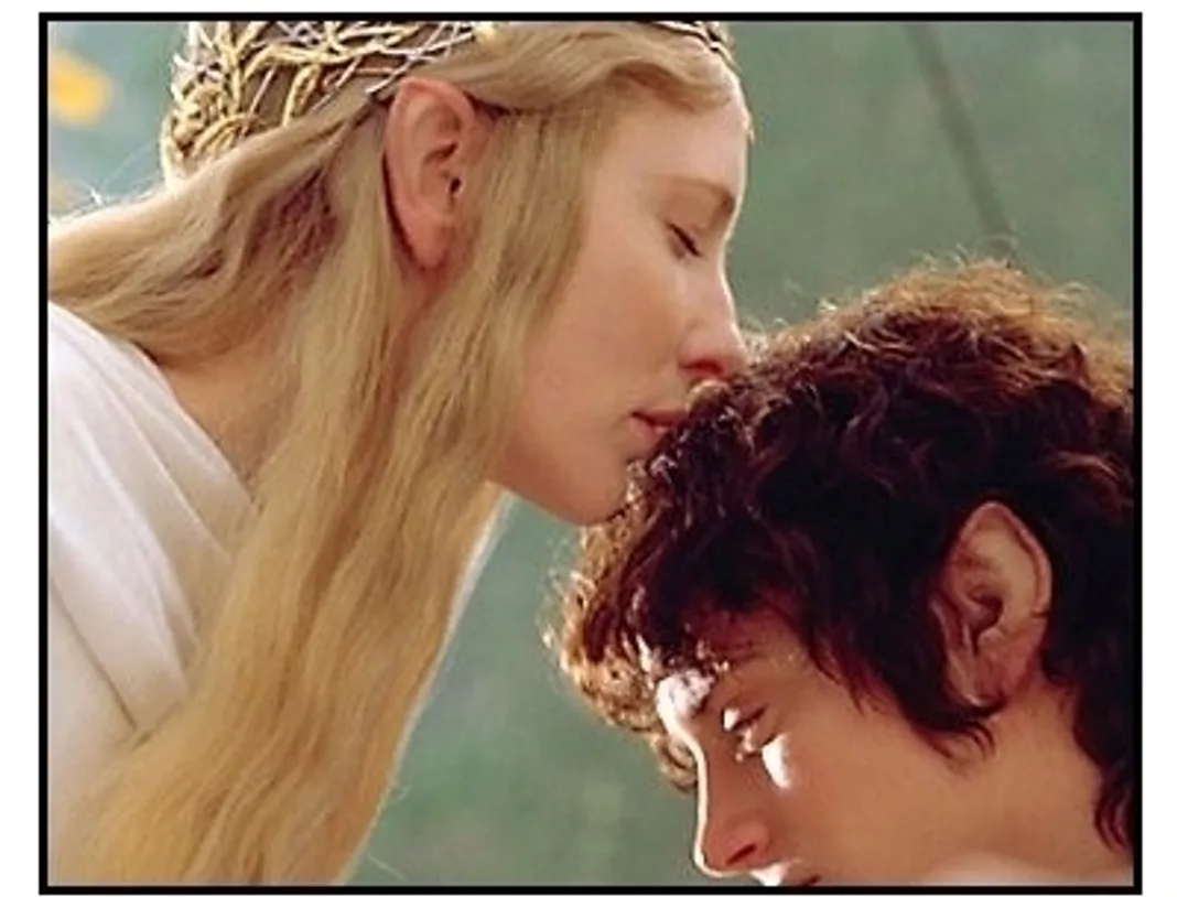 The Lord of the Rings:The Fellowship of the Ring movie still: Galadriel (Cate Blanchett) wishes Frodo (Elijah Wood) well on his journey