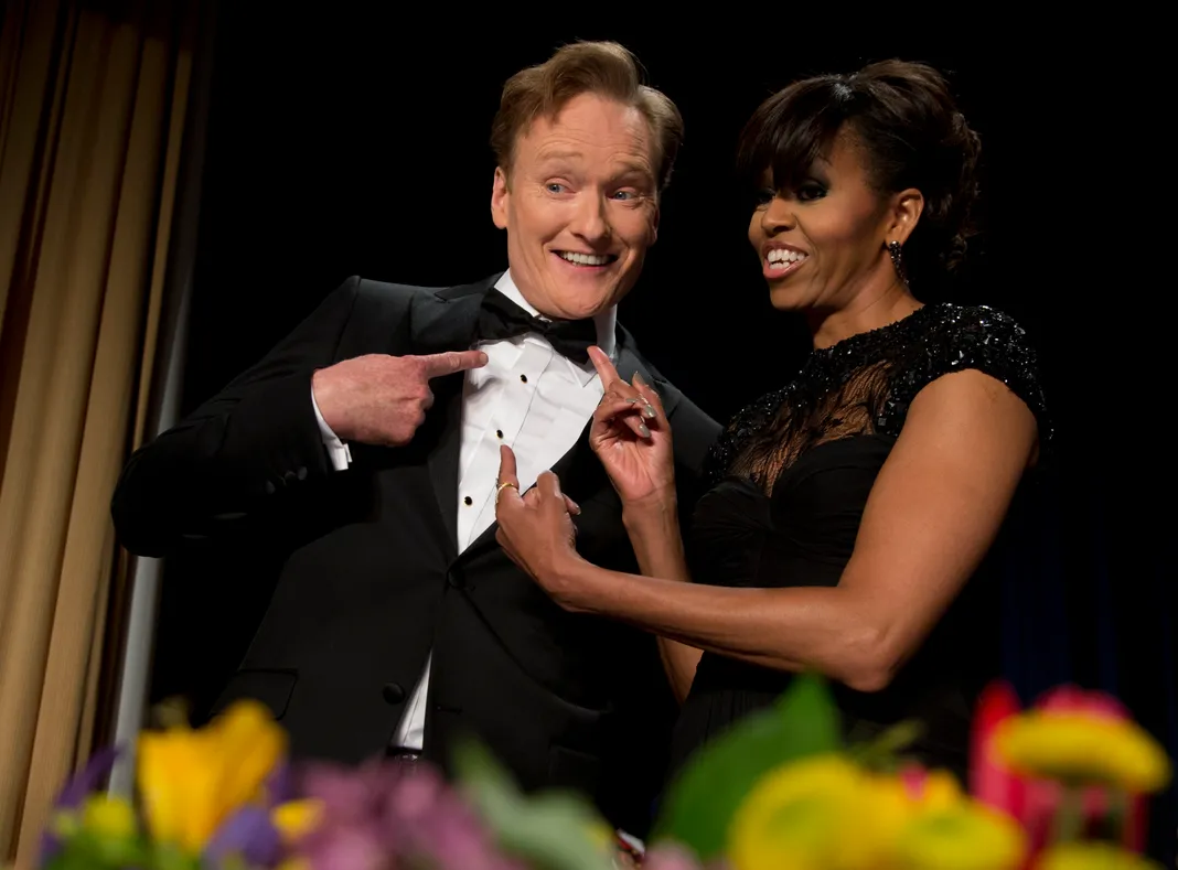 Michelle Obama and host and comedian Conan O'Brien